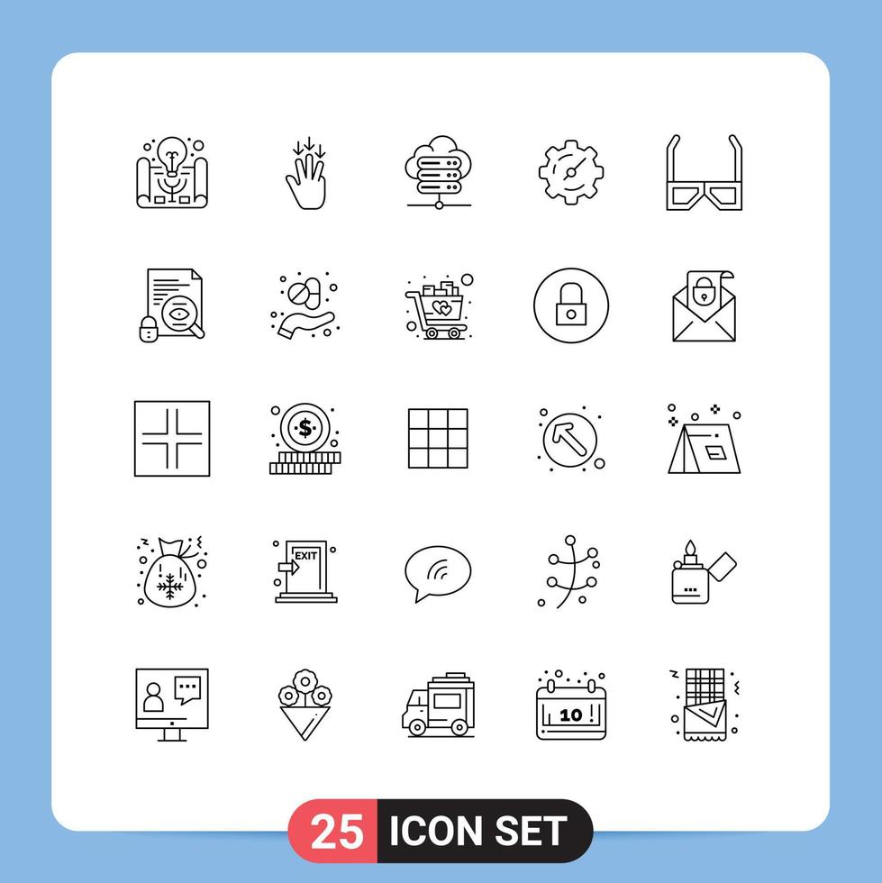 25 User Interface Line Pack of modern Signs and Symbols of tv glasses database entertainment setting Editable Vector Design Elements