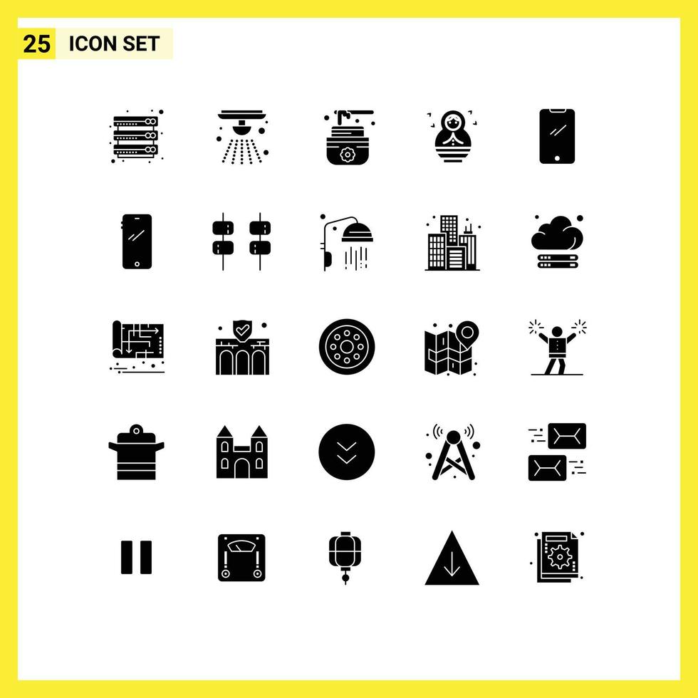 Universal Icon Symbols Group of 25 Modern Solid Glyphs of android smart phone sauna phone child Editable Vector Design Elements