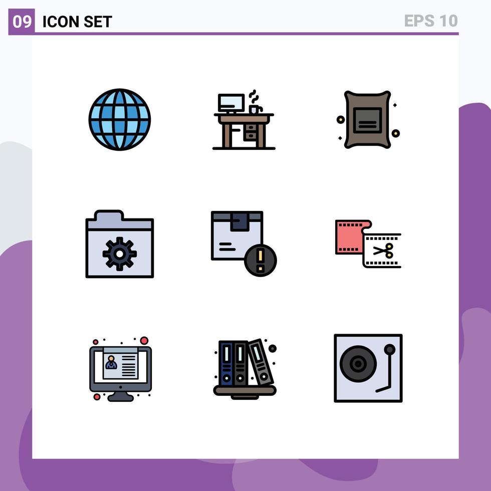 Set of 9 Vector Filledline Flat Colors on Grid for logistic box branch attention files Editable Vector Design Elements