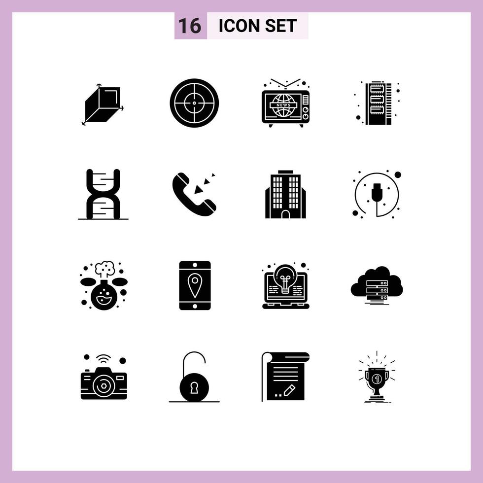 Pack of 16 creative Solid Glyphs of dna chain tv biology ram Editable Vector Design Elements