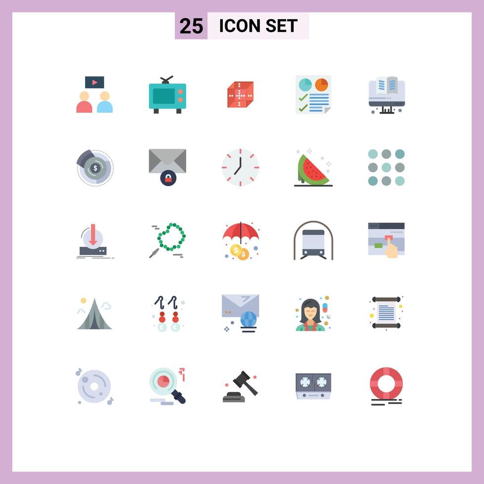 Group of 25 Flat Colors Signs and Symbols for back to school online computing two page Editable Vector Design Elements