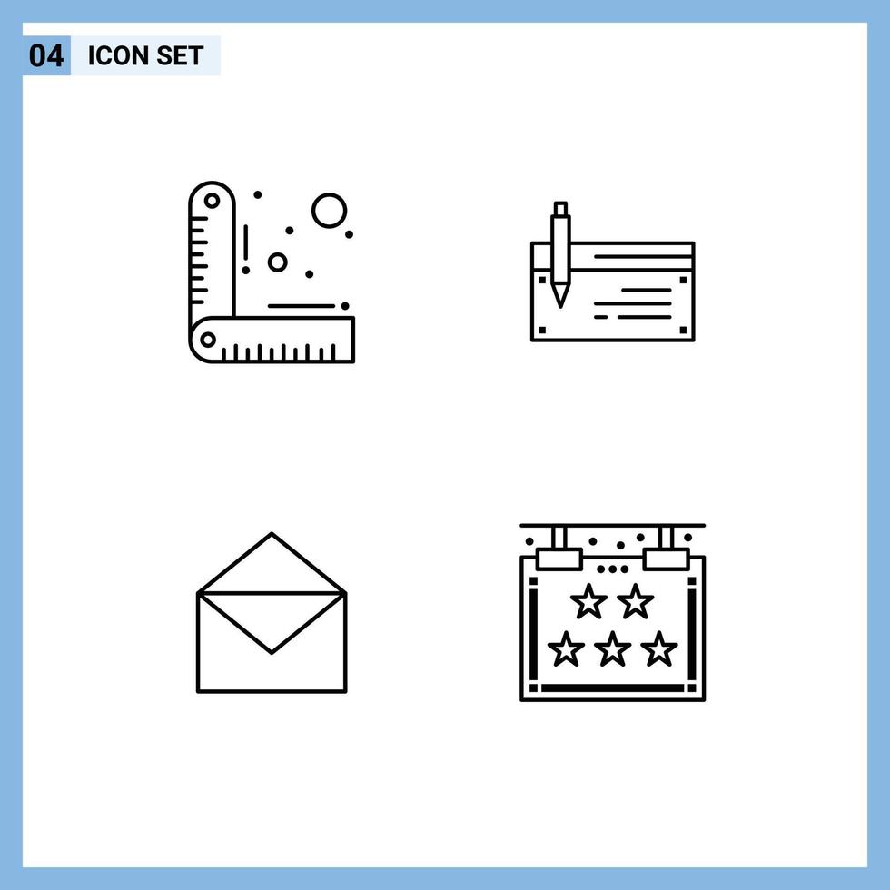 Mobile Interface Line Set of 4 Pictograms of design payment check banking mail Editable Vector Design Elements