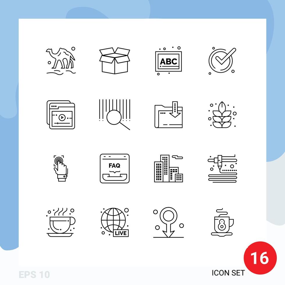 Set of 16 Modern UI Icons Symbols Signs for online acknowledge abc ok accept Editable Vector Design Elements