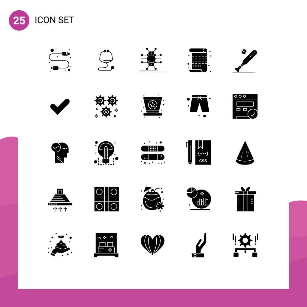 Pictogram Set of 25 Simple Solid Glyphs of ball arts distribution art smart Editable Vector Design Elements