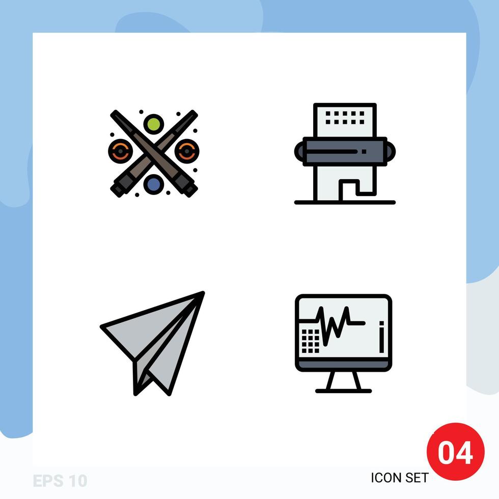 Set of 4 Modern UI Icons Symbols Signs for billiard paper play food plane Editable Vector Design Elements