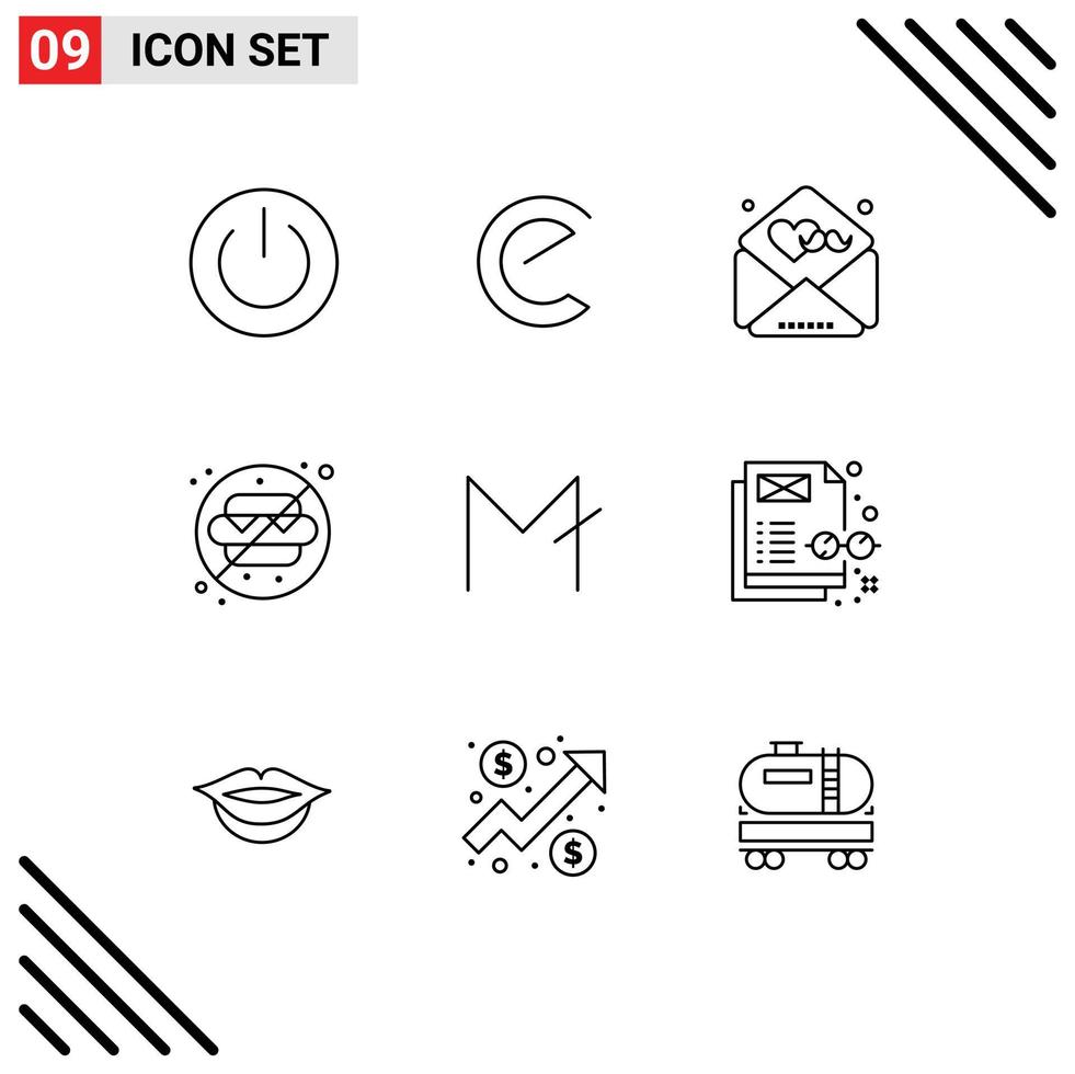 Universal Icon Symbols Group of 9 Modern Outlines of moon coin water crypto currency no wishes Editable Vector Design Elements