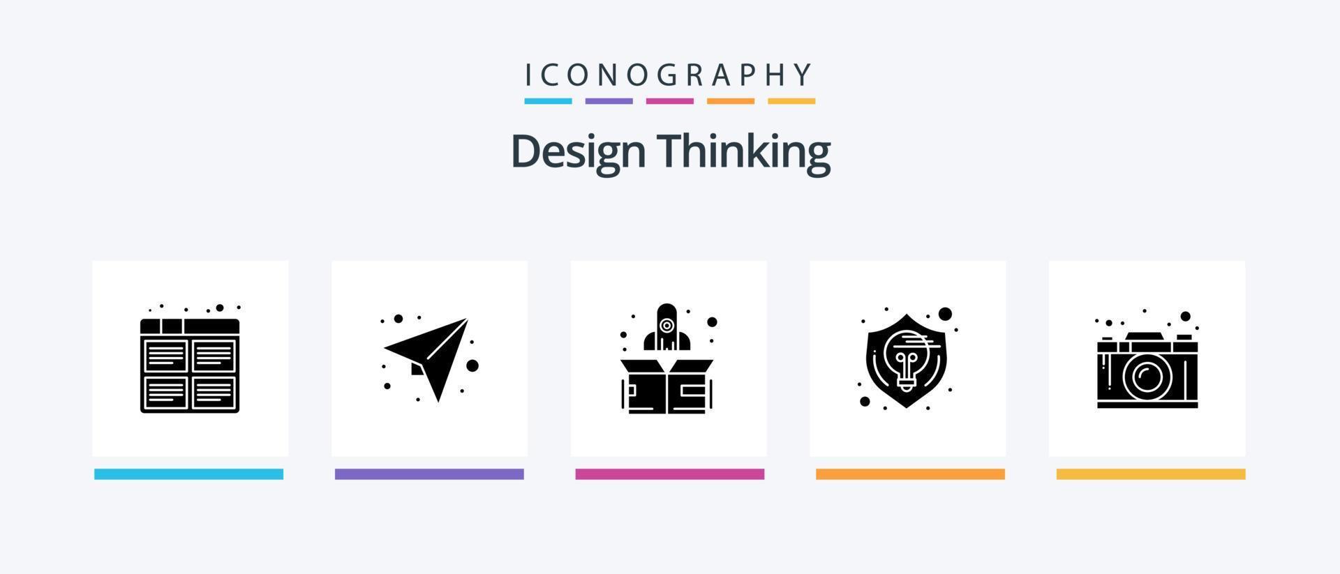 Design Thinking Glyph 5 Icon Pack Including thinking. idea. plan. design. up. Creative Icons Design vector