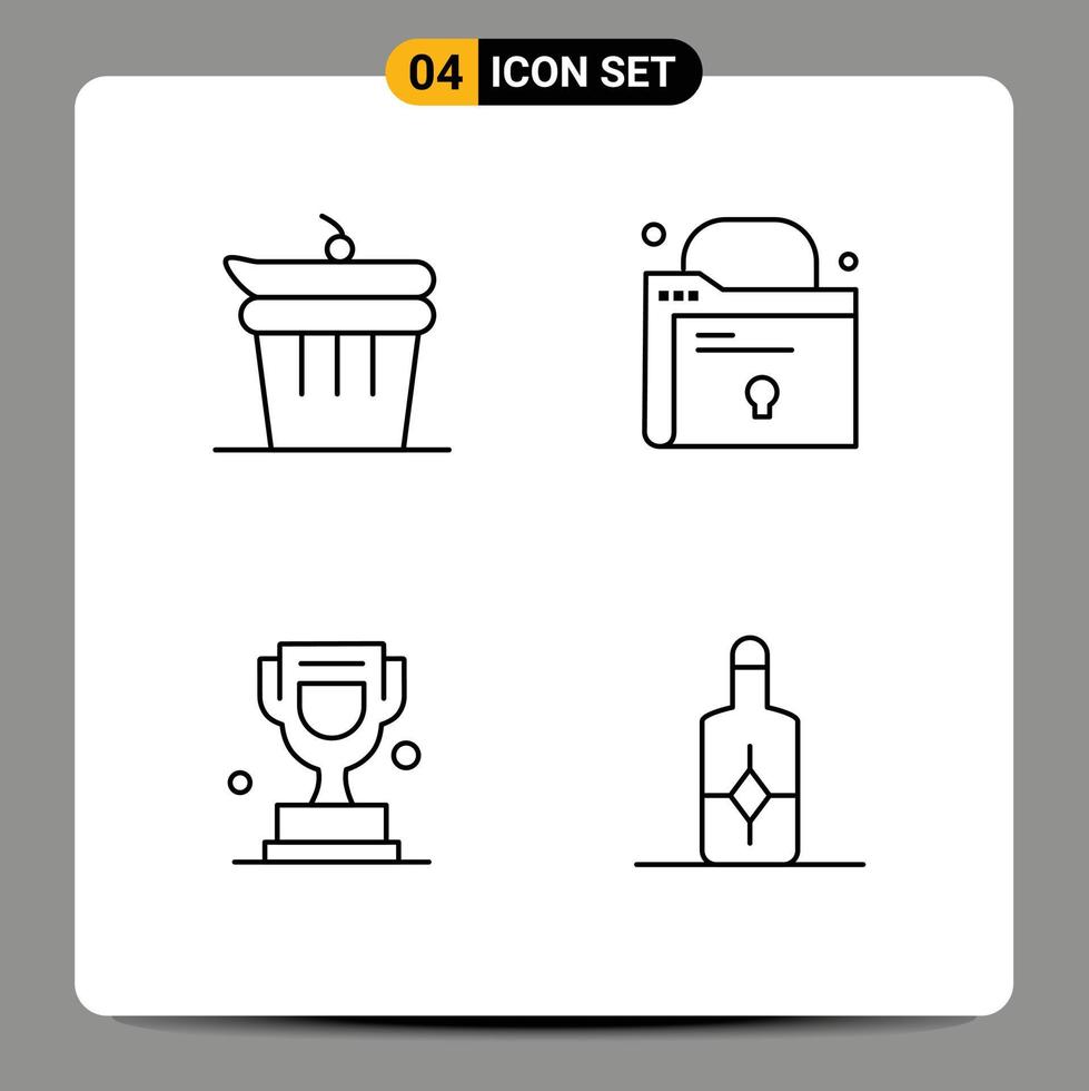 Universal Icon Symbols Group of 4 Modern Filledline Flat Colors of and trophy kitchen lock beach Editable Vector Design Elements