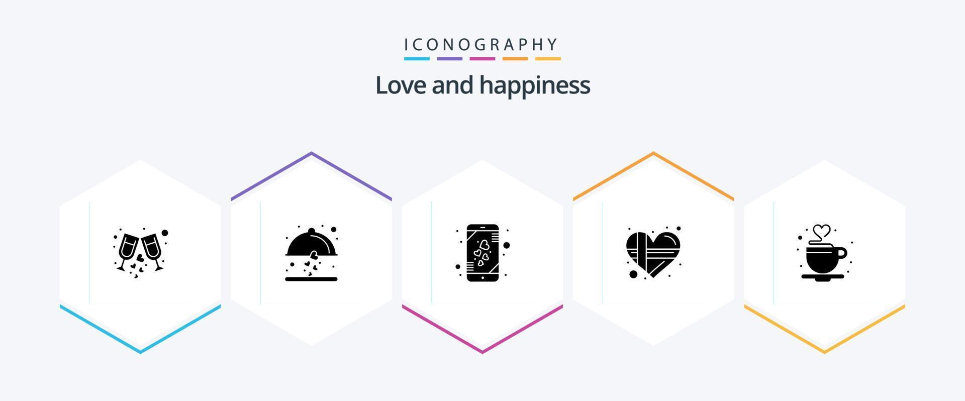 Love 25 Glyph icon pack including cup. love. heart. heart. present vector