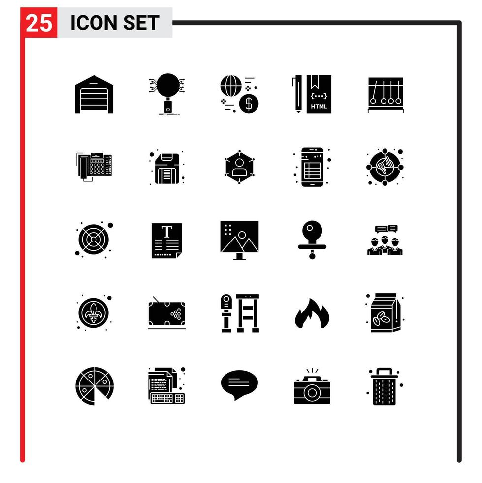 25 Thematic Vector Solid Glyphs and Editable Symbols of development coding security code money Editable Vector Design Elements