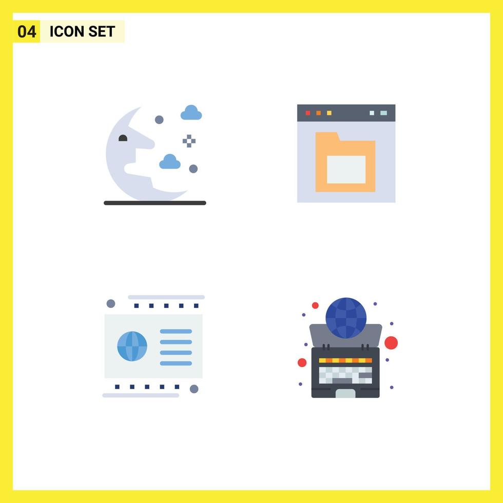 Set of 4 Commercial Flat Icons pack for cloud card sky file debit Editable Vector Design Elements