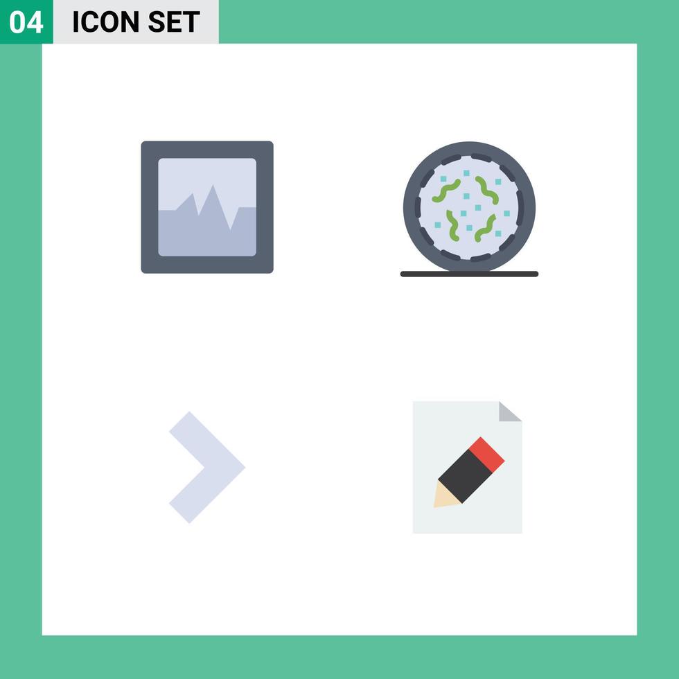 Set of 4 Commercial Flat Icons pack for analytics document rotten arrow pencil Editable Vector Design Elements