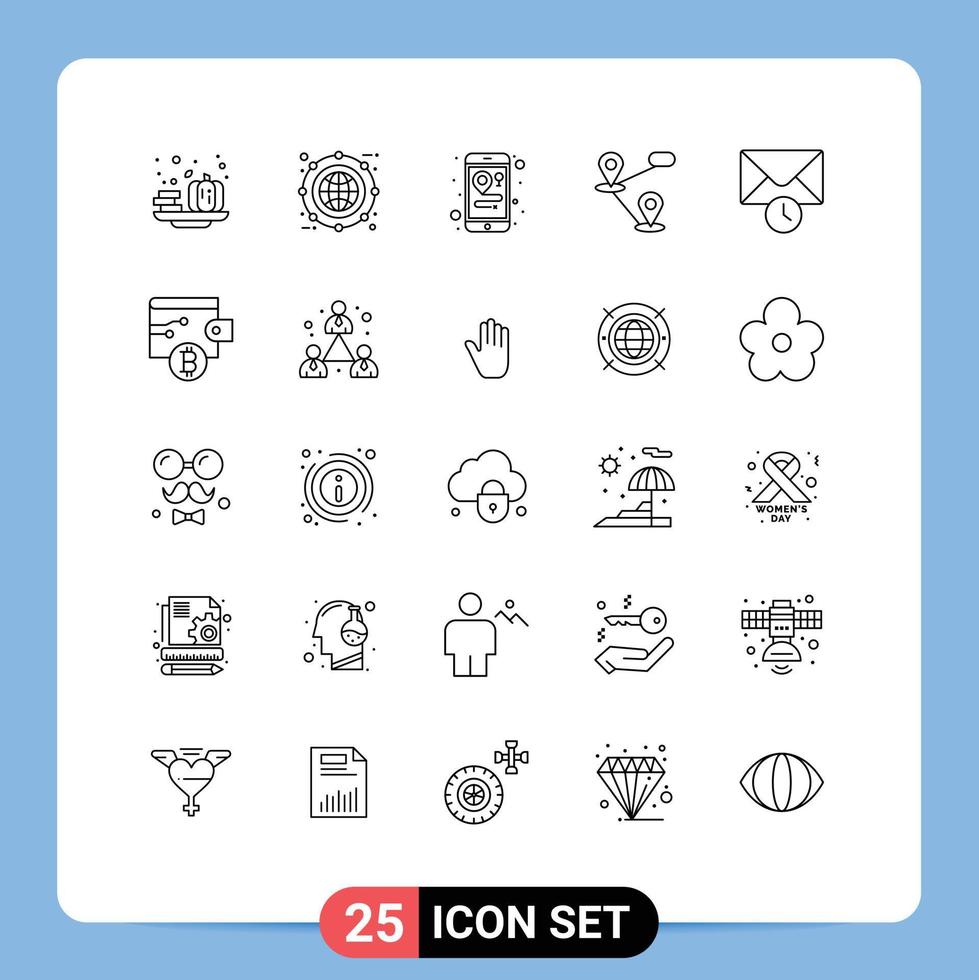 Group of 25 Lines Signs and Symbols for time history line map gps Editable Vector Design Elements