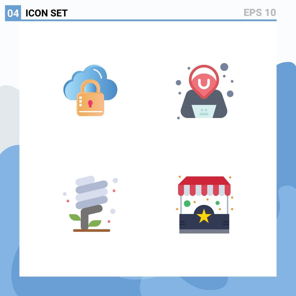 Mobile Interface Flat Icon Set of 4 Pictograms of cloud environment loucked security green Editable Vector Design Elements