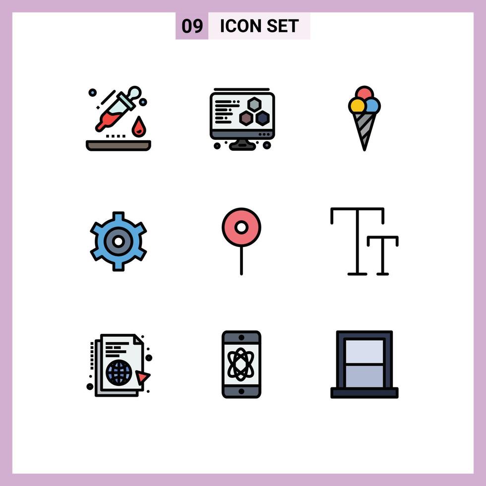 Set of 9 Modern UI Icons Symbols Signs for text big cone pin location Editable Vector Design Elements