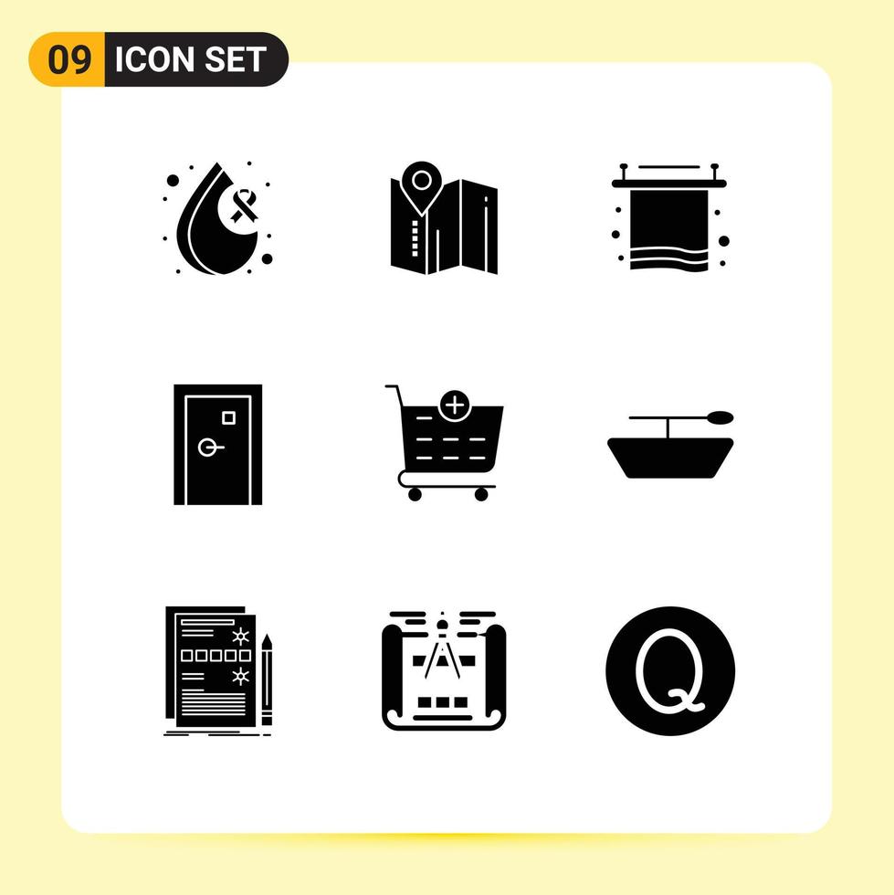 Pictogram Set of 9 Simple Solid Glyphs of checkout exit bath door aperture Editable Vector Design Elements