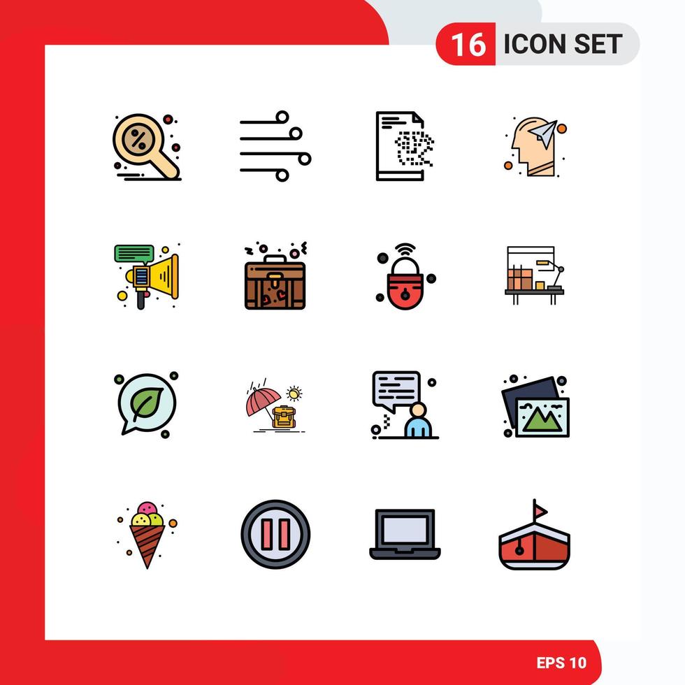 Group of 16 Flat Color Filled Lines Signs and Symbols for marketing mind wind imagination head Editable Creative Vector Design Elements