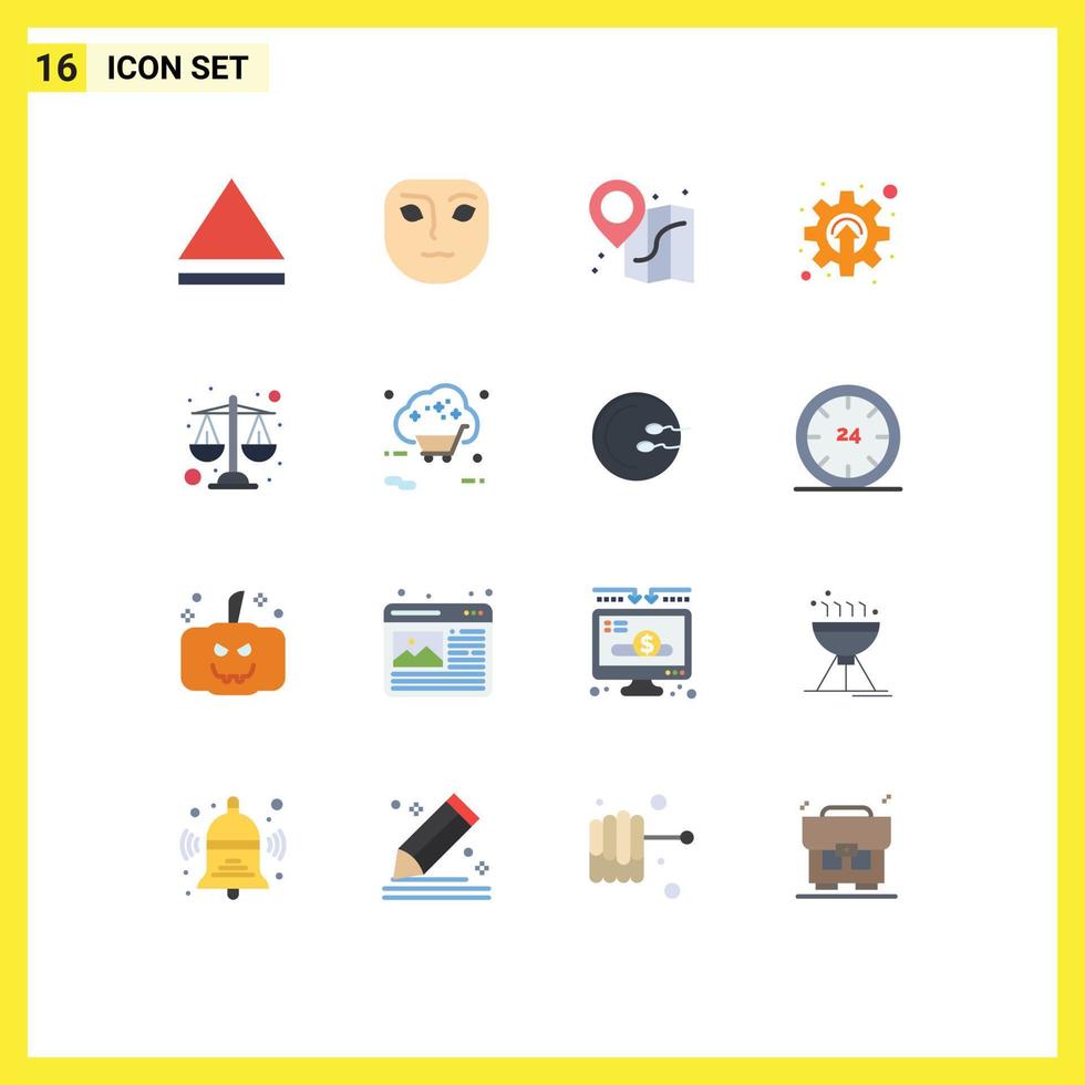 User Interface Pack of 16 Basic Flat Colors of shop internet development buy justice Editable Pack of Creative Vector Design Elements