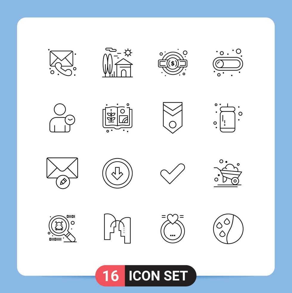 Set of 16 Modern UI Icons Symbols Signs for man switch real estate button service legal Editable Vector Design Elements
