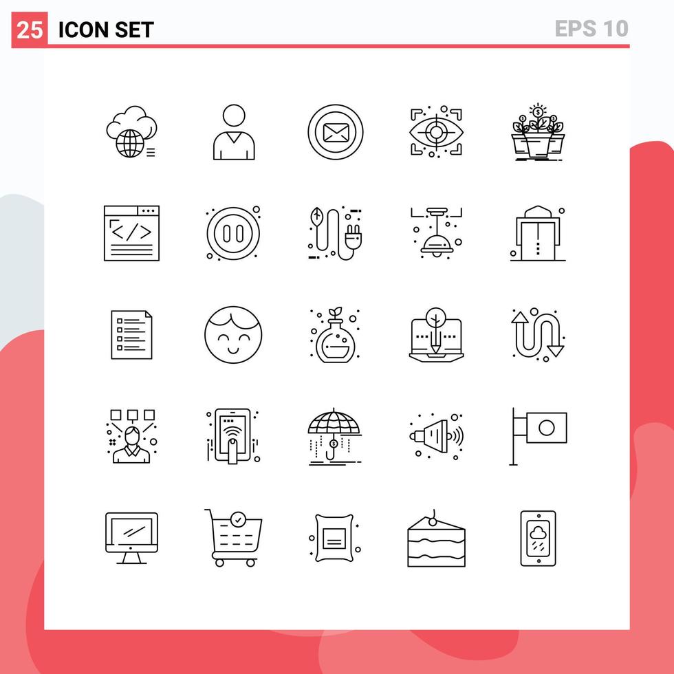 Stock Vector Icon Pack of 25 Line Signs and Symbols for money security chat scan typing Editable Vector Design Elements