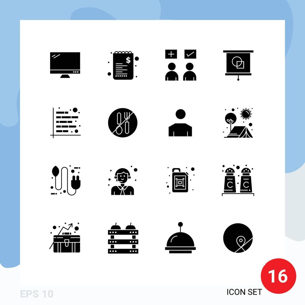 Group of 16 Solid Glyphs Signs and Symbols for school education shopping device tick Editable Vector Design Elements