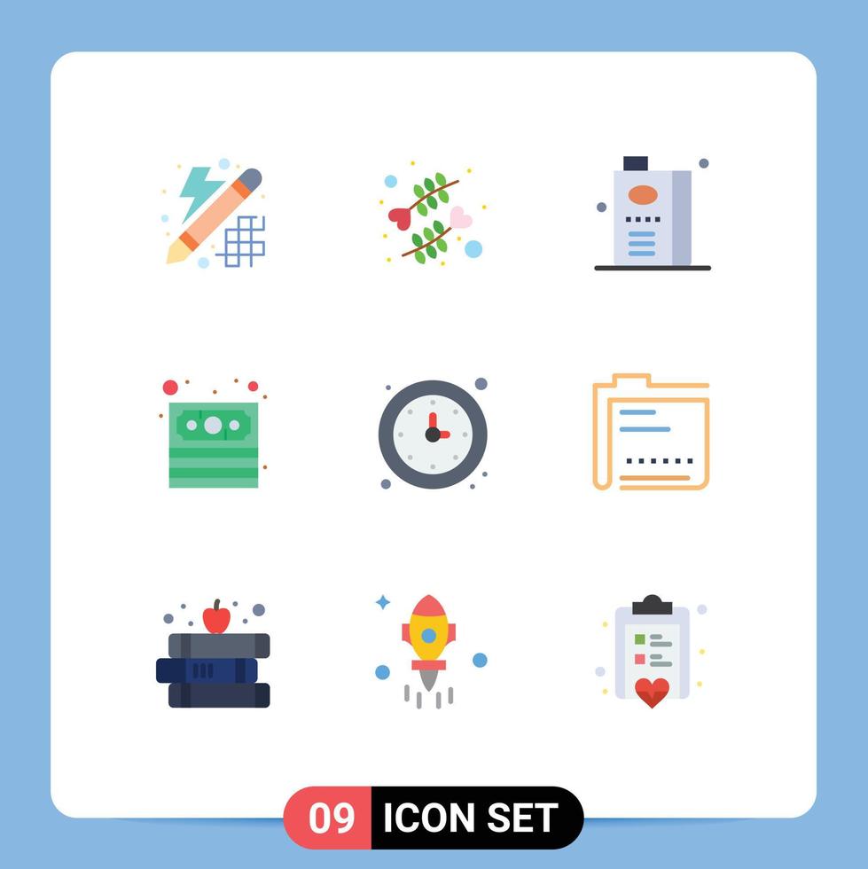 Pictogram Set of 9 Simple Flat Colors of school payment and money fruit juice Editable Vector Design Elements