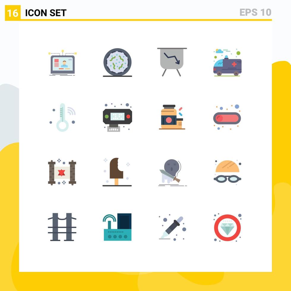 Modern Set of 16 Flat Colors and symbols such as temperature internet of things worm hospital ambulance Editable Pack of Creative Vector Design Elements