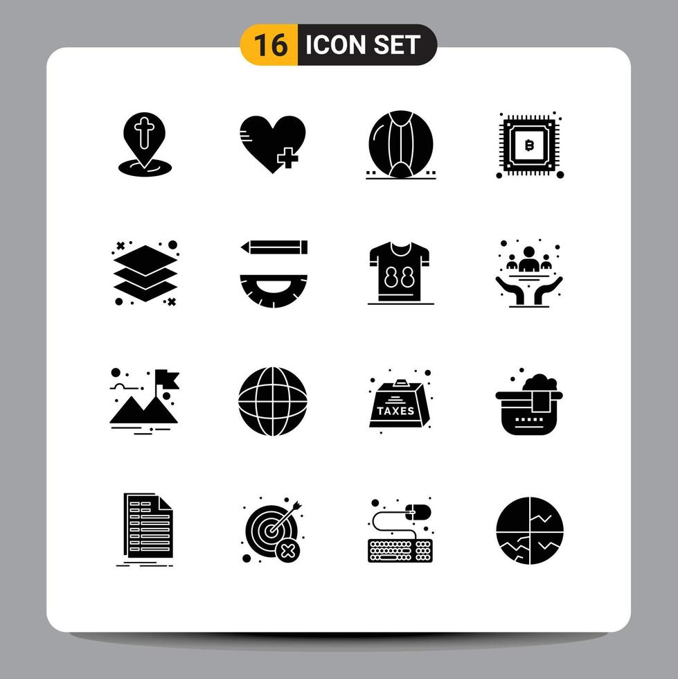 Universal Icon Symbols Group of 16 Modern Solid Glyphs of layers design beach power currency Editable Vector Design Elements