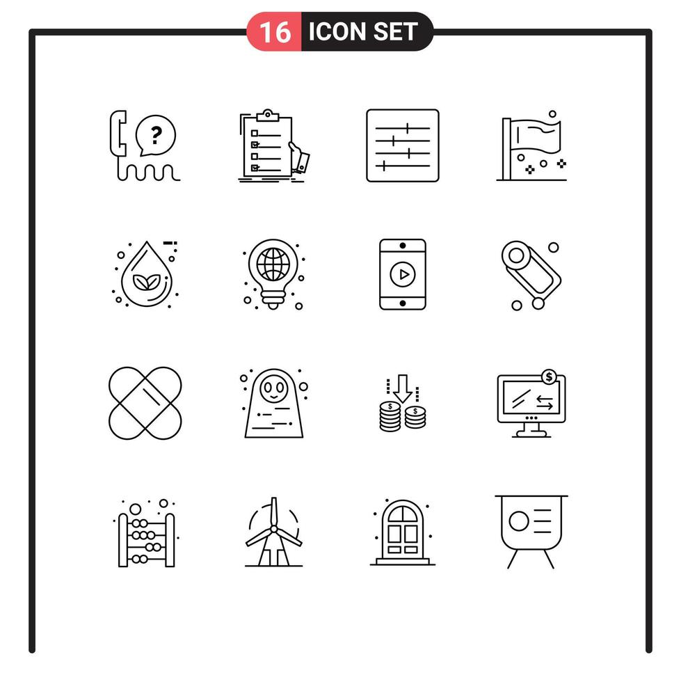 Group of 16 Modern Outlines Set for international flags list flag options Editable Vector Design Elements