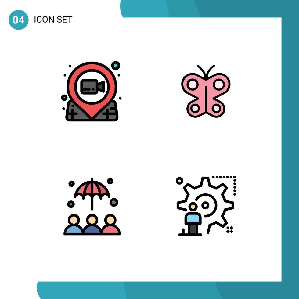 Set of 4 Modern UI Icons Symbols Signs for film insurance pin fly umbrella Editable Vector Design Elements