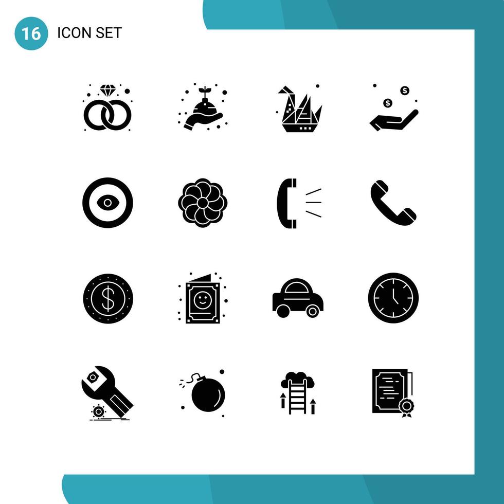 16 Universal Solid Glyph Signs Symbols of eye achievement hobbies hand currency Editable Vector Design Elements