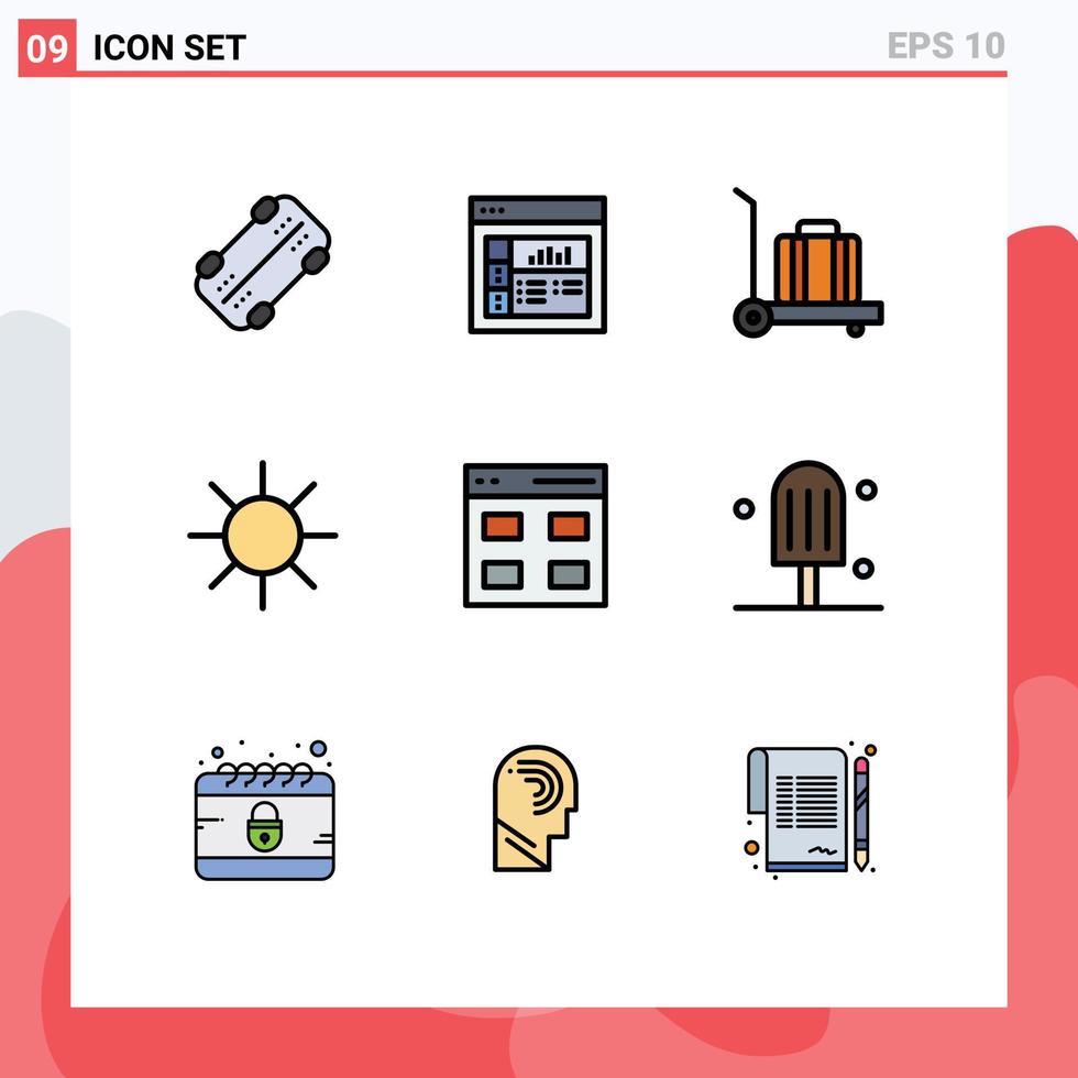 conjunto de 9 iconos de interfaz de usuario modernos signos de símbolos para elementos de diseño de vector editables de cuadrícula de usuario de círculo de helado