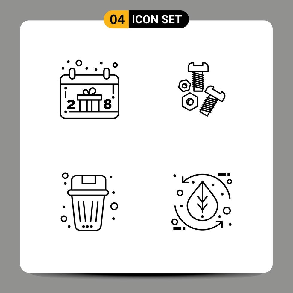 Modern Set of 4 Filledline Flat Colors and symbols such as calendar been thanksgiving screw garbage Editable Vector Design Elements