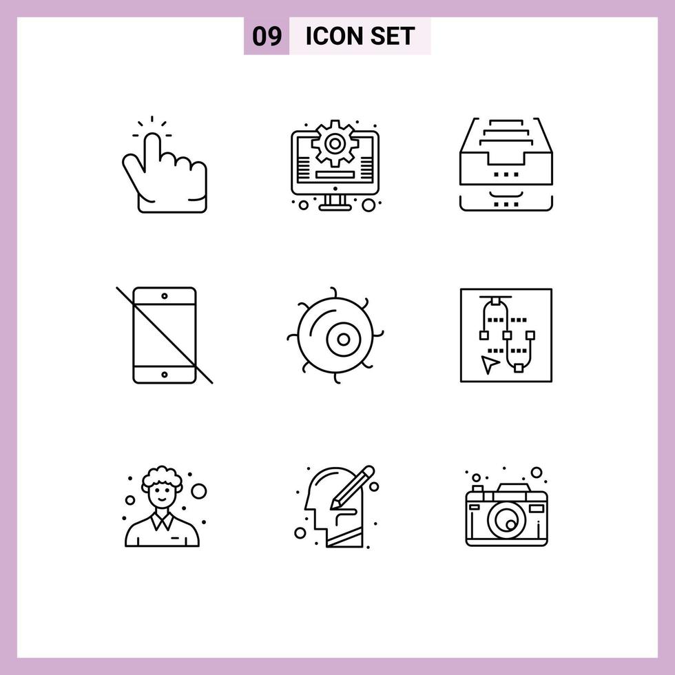 Set of 9 Vector Outlines on Grid for cell pc box hardware allowed Editable Vector Design Elements