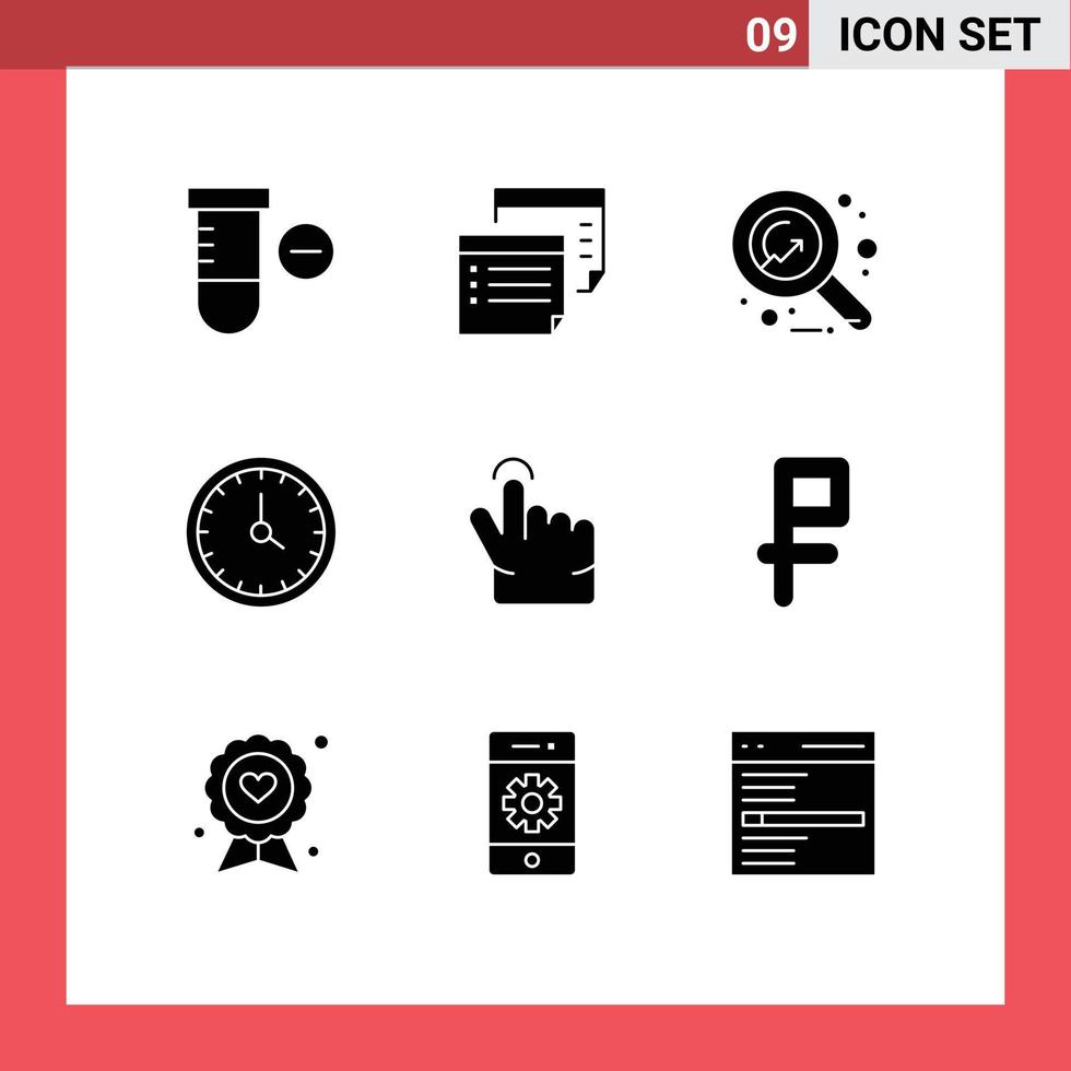 Mobile Interface Solid Glyph Set of 9 Pictograms of finger contact us economy contact call Editable Vector Design Elements