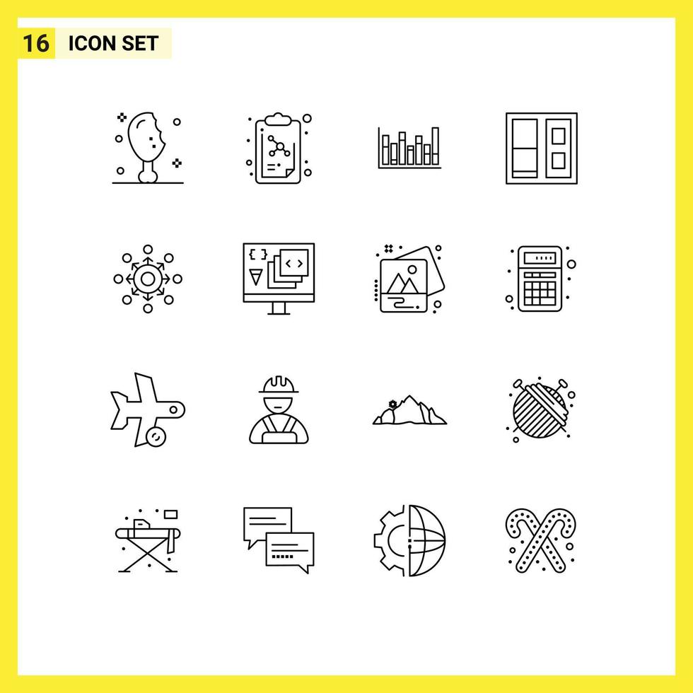 Modern Set of 16 Outlines and symbols such as team arrow line network house Editable Vector Design Elements