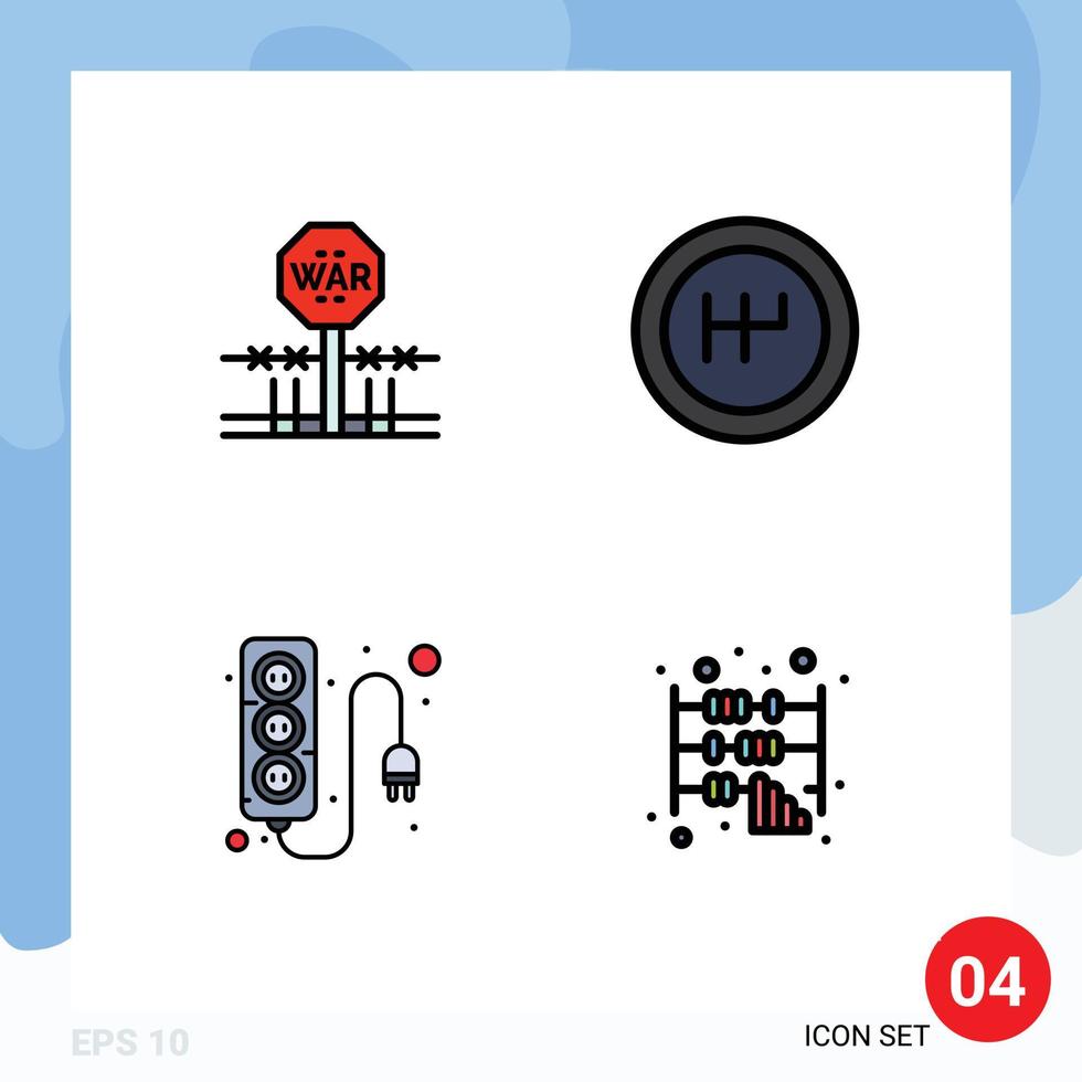 Mobile Interface Filledline Flat Color Set of 4 Pictograms of combat power occupation mechanics abacus Editable Vector Design Elements