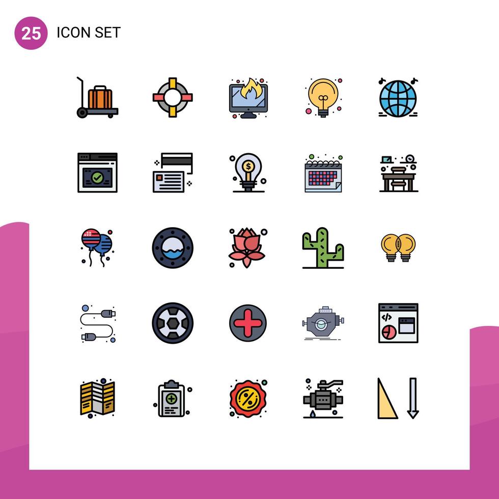 Set of 25 Modern UI Icons Symbols Signs for secure multimedia data music solution Editable Vector Design Elements