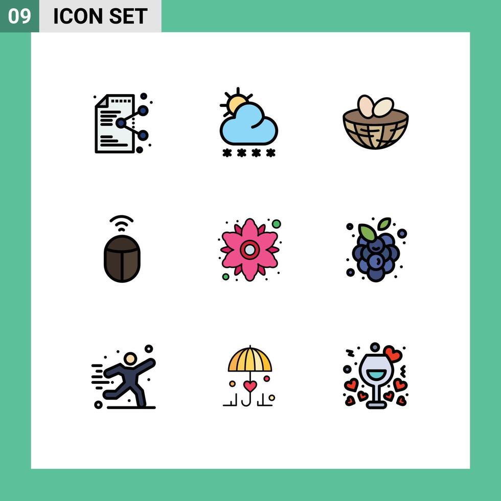 Set of 9 Modern UI Icons Symbols Signs for floral computer weather wifi spring Editable Vector Design Elements