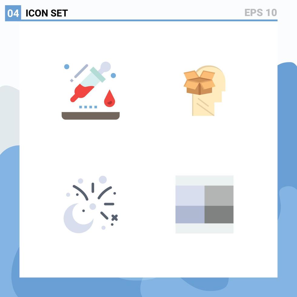 Group of 4 Modern Flat Icons Set for drop moon science data celebration Editable Vector Design Elements