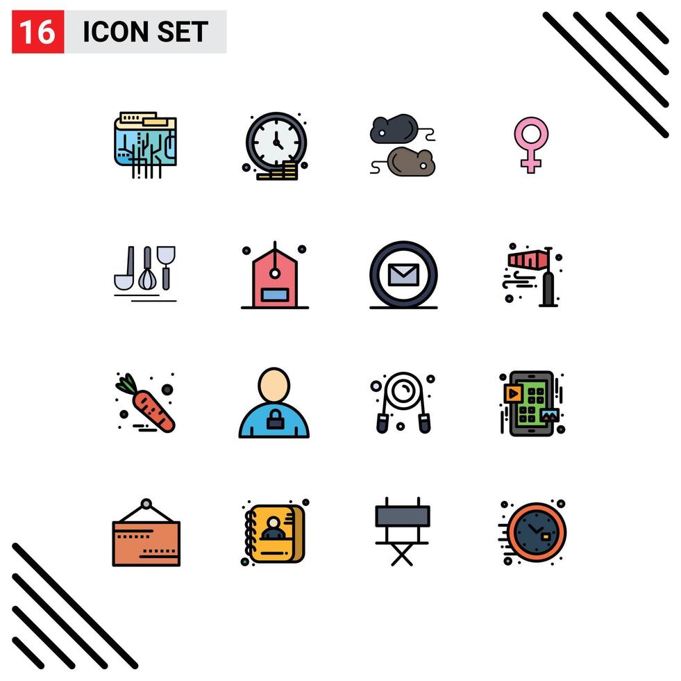 Modern Set of 16 Flat Color Filled Lines Pictograph of cutlery symbol money female test Editable Creative Vector Design Elements