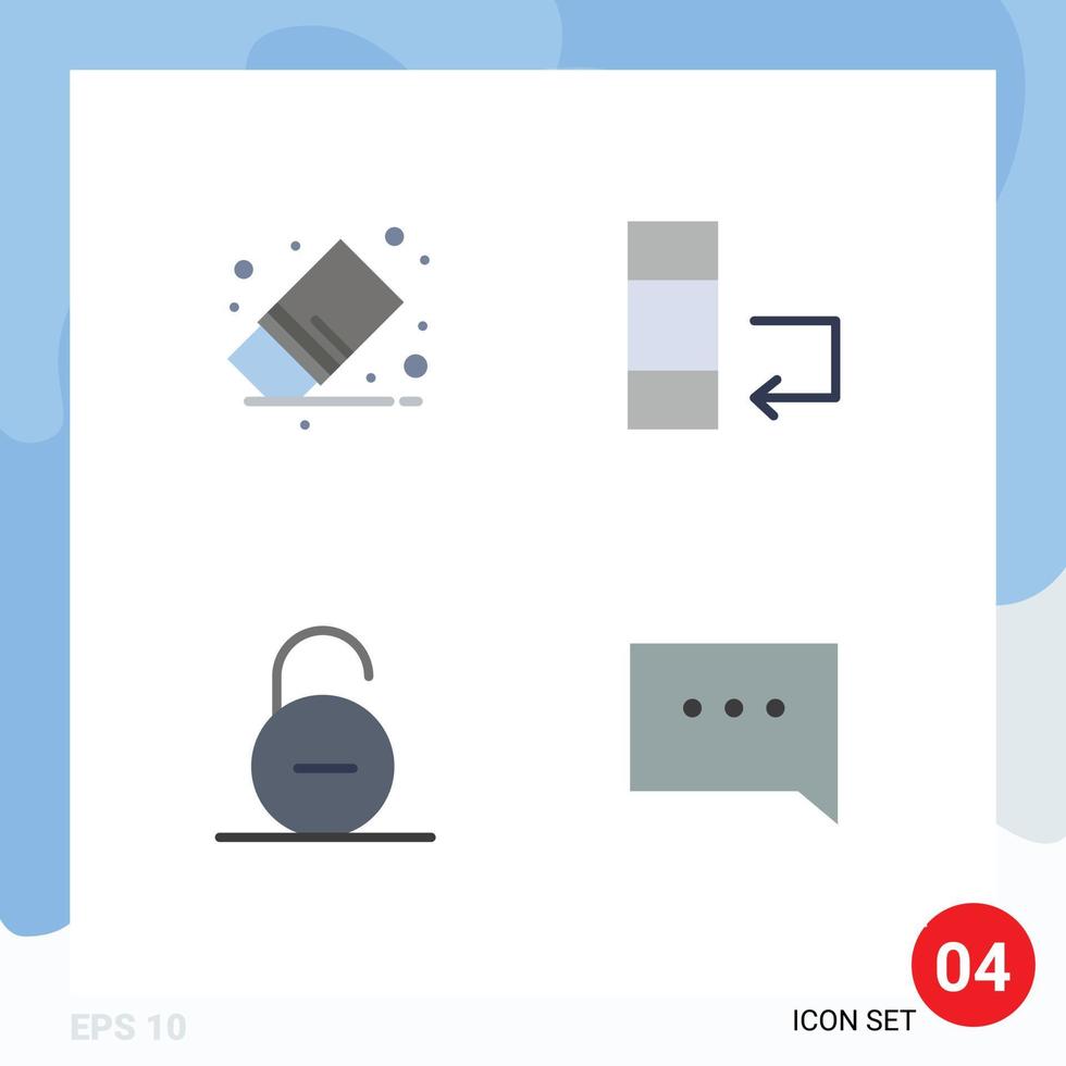 Modern Set of 4 Flat Icons and symbols such as delete padlock rubber data secure Editable Vector Design Elements