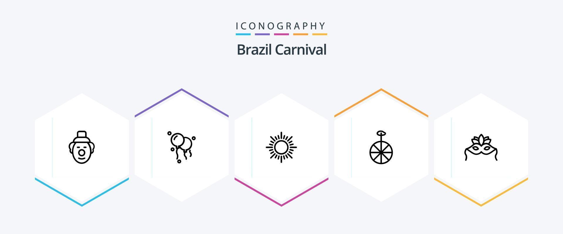 paquete de iconos de 25 líneas del carnaval de brasil, incluido el brasileño. puesta de sol. decoración. amanecer. celebracion vector