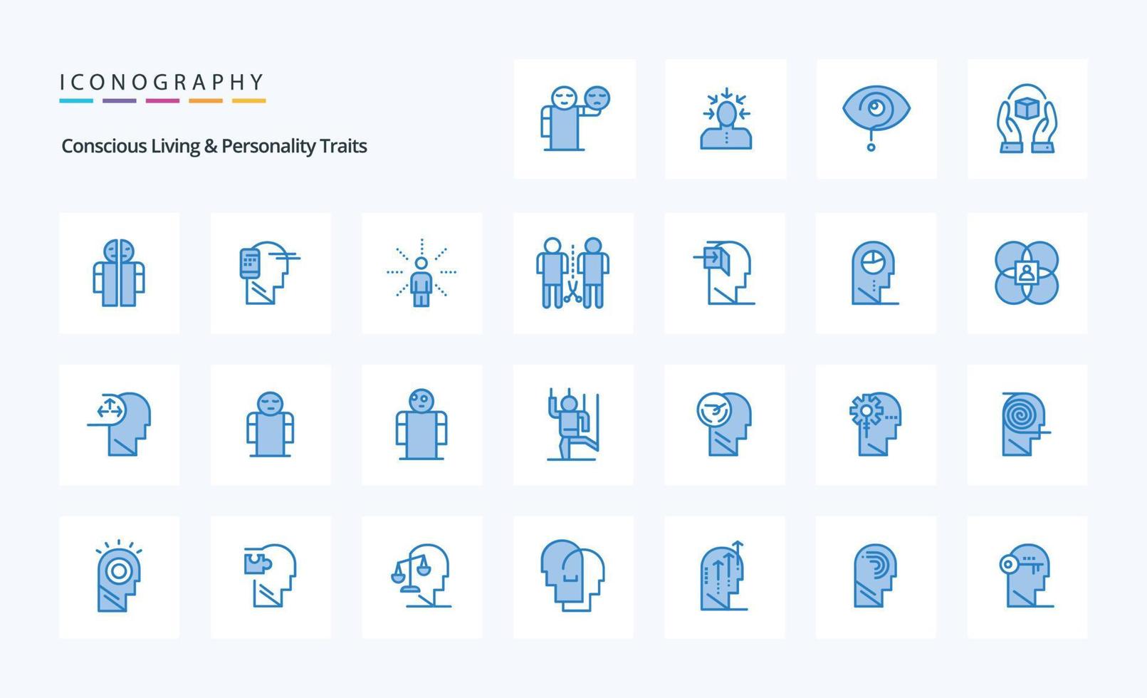 25 Concious Living And Personality Traits Blue icon pack vector