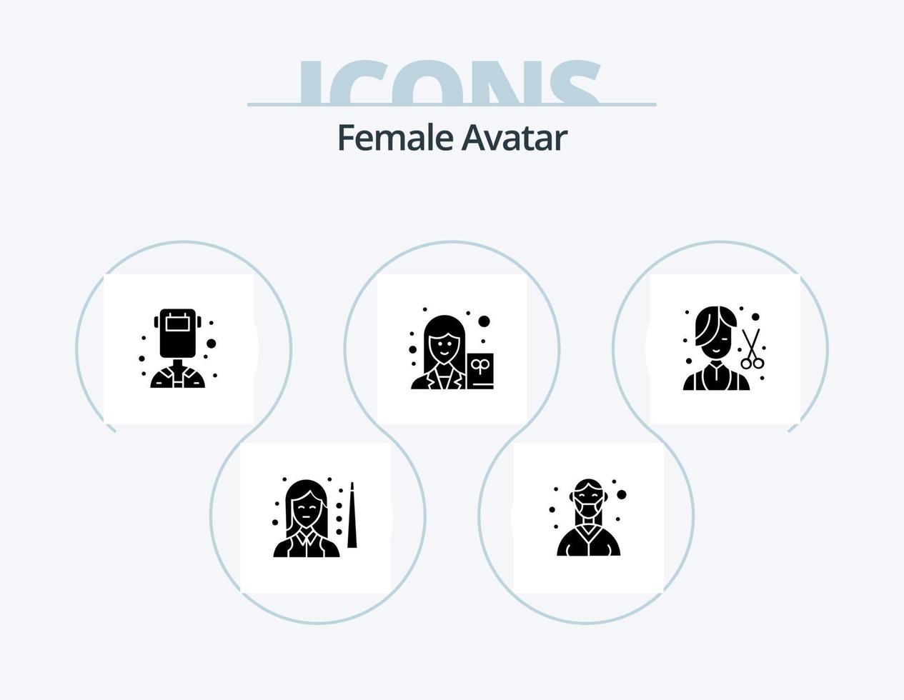 Female Avatar Glyph Icon Pack 5 Icon Design. writer. scientist. medical. female. profession vector