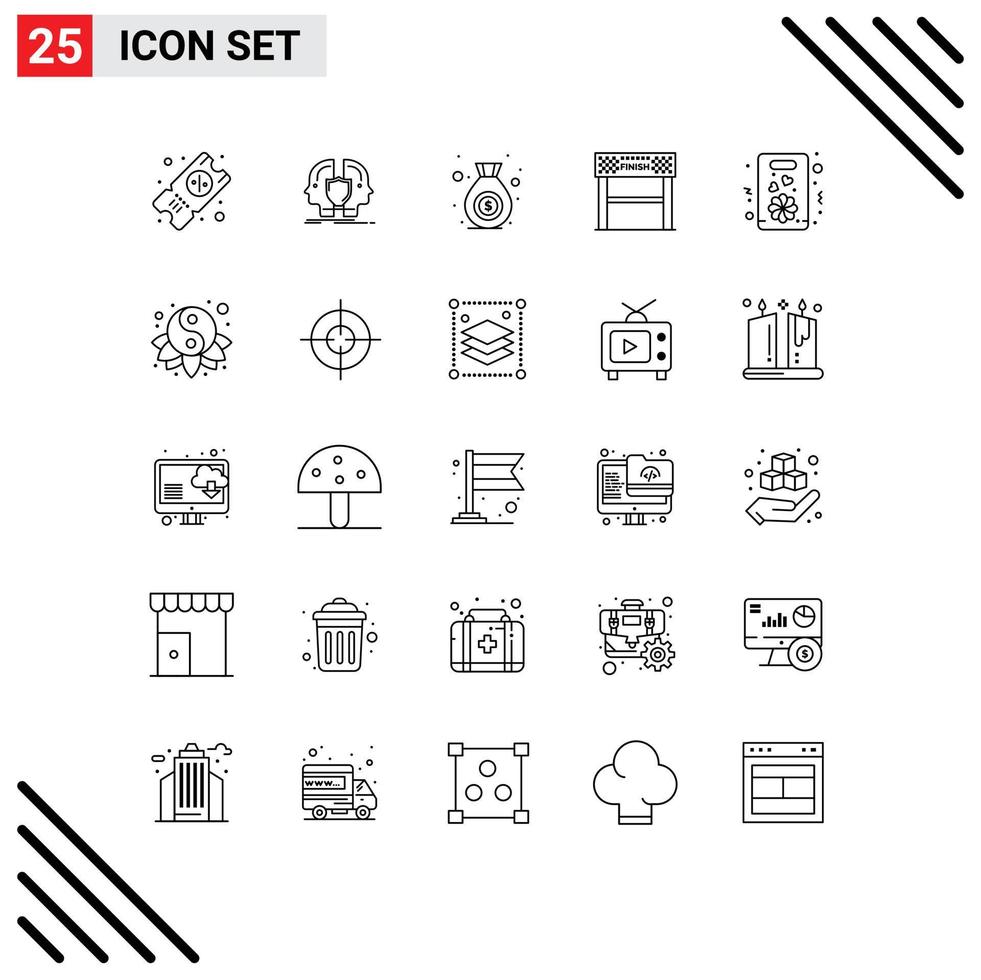 25 Universal Line Signs Symbols of gift goal bag race line Editable Vector Design Elements