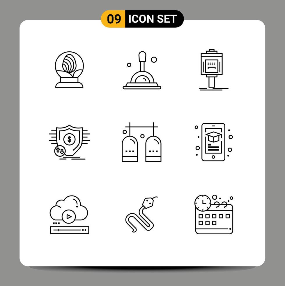 Pictogram Set of 9 Simple Outlines of activities secure parking money finance Editable Vector Design Elements