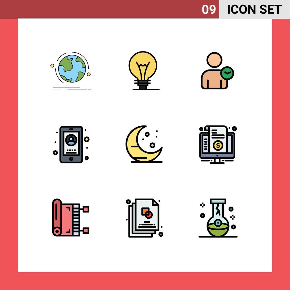 Universal Icon Symbols Group of 9 Modern Filledline Flat Colors of farming phone lightbulb mobile basic Editable Vector Design Elements