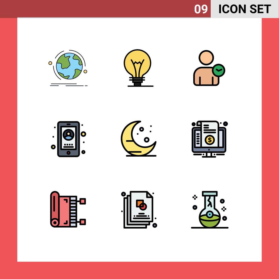 grupo de símbolos de icono universal de 9 colores planos de línea de relleno modernos de bombilla de teléfono agrícola elementos de diseño de vector editables básicos móviles
