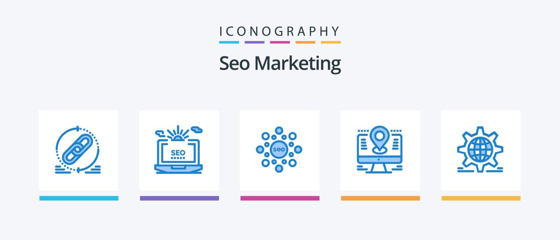 seo marketing paquete de iconos azul 5 que incluye lcd. computadora. configuración. mapa. SEO diseño de iconos creativos vector